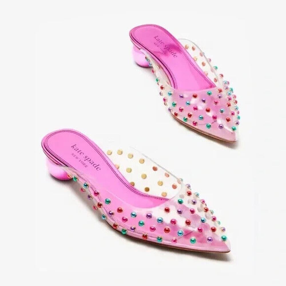 kate spade Pink Studded Pointed-Toe Mule Sandals - Picture 1 of 10
